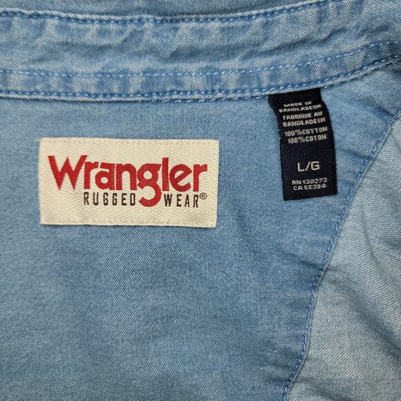 Wrangler Rugged Wear® Denim Basic Button Down Shirt Men's Large - Picture 5 of 6